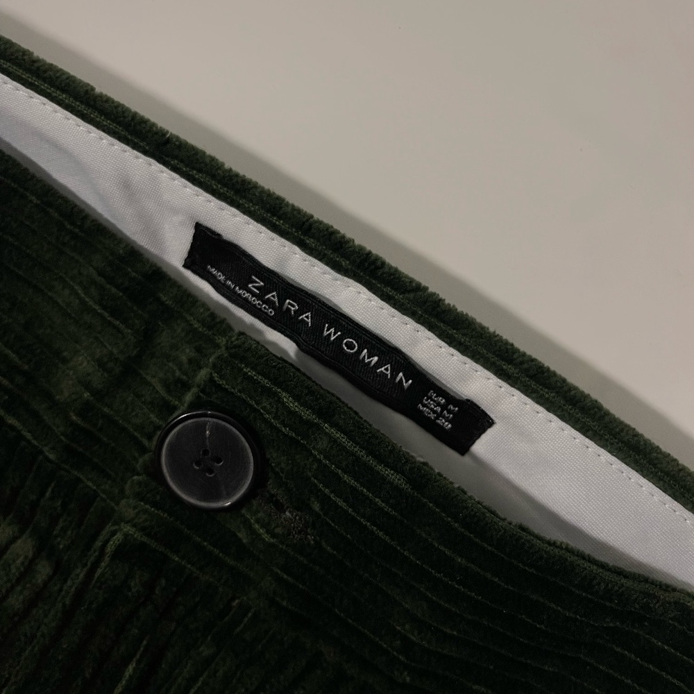 Zara Women Dark Green Velvet Straight Leg Pants